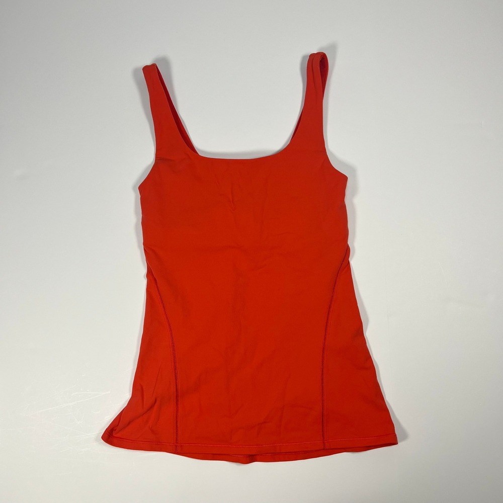 Lululemon Amala Tank Women Size 6 Orange Red Built In Shelf Bra Activewear Top